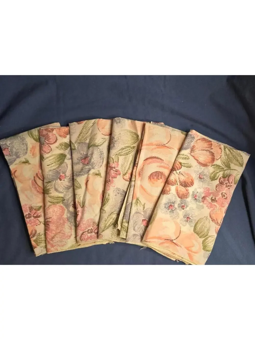 Vintage Set of 6 Floral Print Pink Blue Cotton Napkins